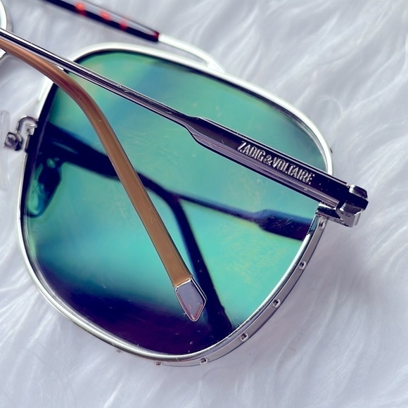 Zadig & Voltaire Pilot Aviator Sunglasses Metal Frame Blue Reflective Lens - Picture 8 of 16